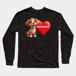 Cute Puppy Dog Red Valentine Heart Destroy Mischievous Puppy Long Sleeve T-Shirt